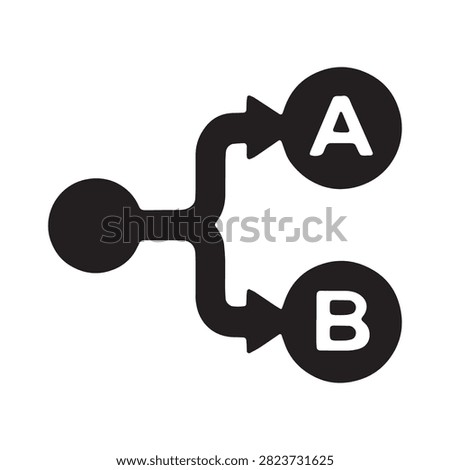 Black branching path icon indicating choice or decision between two options a and b from a single origin point with decision branching alternative