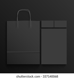 Black branding elements on black background. Mock up