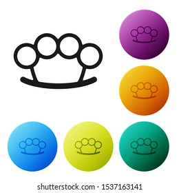 Black Brass knuckles icon isolated on white background. Set icons colorful circle buttons. Vector Illustration