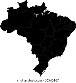 Black Brazil map with state borders