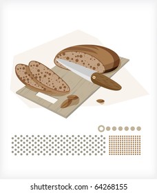 Black bread is cut on a cutting board knife.
