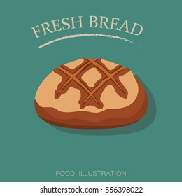black bread flat style isolated on green background. Flour products vector illustrator