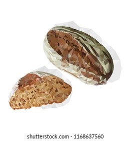 Black bread isolated on a white background. Vector illustration of a polygonal style
