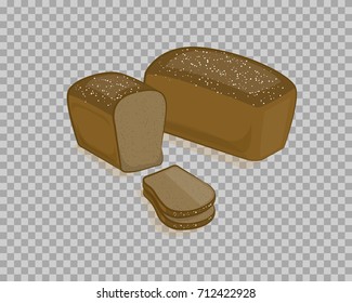 Black bread isolated, sliced on a transparent background