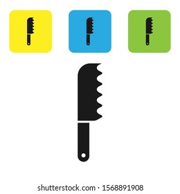 Black Bread knife icon isolated on white background. Cutlery symbol. Set icons colorful square buttons. Vector Illustration