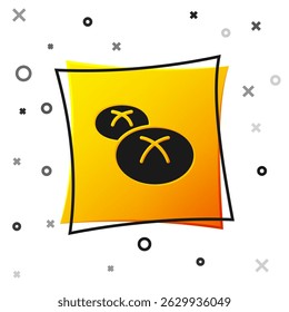 Black Bread loaf icon isolated on white background. Yellow square button. Vector