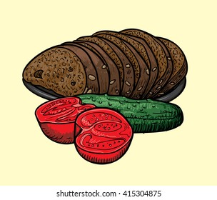 Black bread, tomato and cucumber