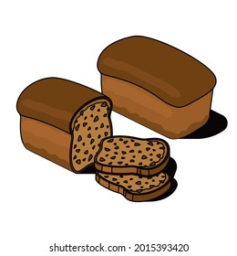 Black bread. Vector 3d sketch line isometric, color icon illustration, flat style. Creative design idea and elements for infographics and website.