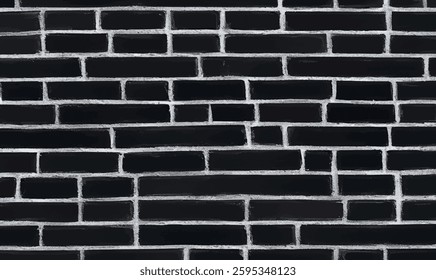 Black brick wall background. Old grunge texture drawing tiles pattern. Black brick and white cement wall texture for background. Ceramic, brick or stone brick wall background.