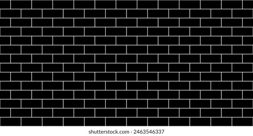 Black brick wall seamless pattern, texture with white lines for interior decoration, kitchen backsplash, plastic panel, building outdoor design. Abstract minimal background, vector flat illustration