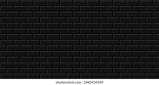 Black brick wall seamless pattern, texture for kitchen backsplash, interior decoration, plastic panel, building outdoor design. Abstract background in minimal style, vector flat illustration