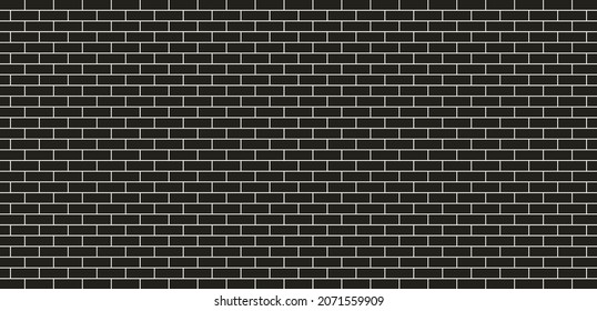 Black brick wall. Texture of dark brickwall. Black seamless pattern. Background of house in night. Stone with concrete. Design of brickwork and masonry in home. Block of dark castle. Vector.