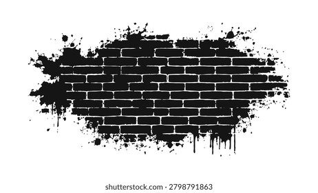 Black brick wall texture vector illustration with abstract grunge splatter frame