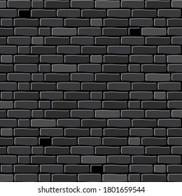 Black brick wall. Trendy modern dark natural colores background. Texture pattern. Vector illustration.