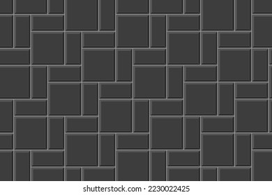 Schwarze Ziegelsteine, Hintergrund. Steinmauer oder Keramikziegelwand. Küche Backsplash Textur. Dusche, Badezimmer oder Toilettenboden Mosaik-Dekoration. Fußgängerzone. Vektorgrafik