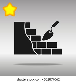 black brickwork and building trowel Icon button logo symbol concept high quality on the gray background
