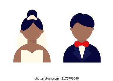 Black bride and groom. Vector illustration.