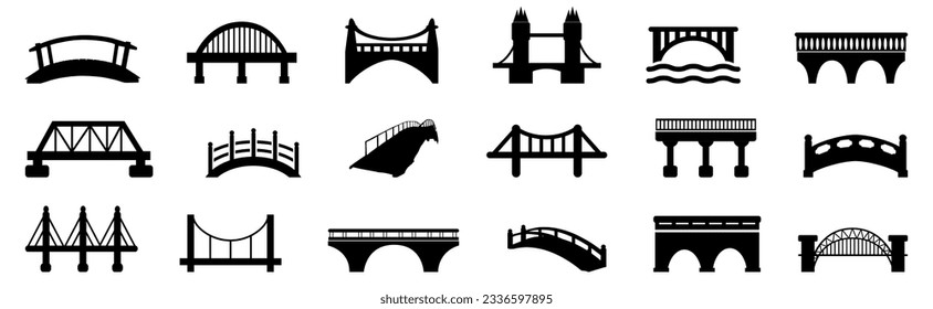 Black bridge icon collection. Set of different bridge icons