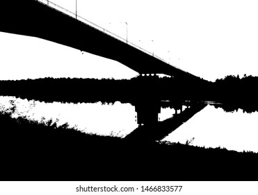 Black bridge landscape silhouette. Card with copy space. Isolated on white background. Vector nature illustration for your design