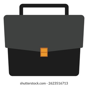 Schwarze Aktentasche, flaches Symbol einzeln auf weißem Hintergrund.