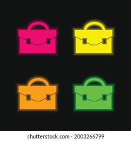 Black Briefcase four color glowing neon vector icon