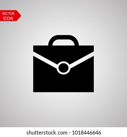 Black briefcase icon in flat design. Briefcase, isolated on light background. Vector illustration.