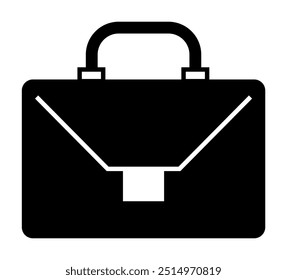 A black briefcase icon with a handle on a white background. Ideal for business, professional use, work, offices, and career. Simple, minimalist style.