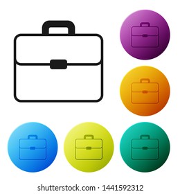 Black Briefcase icon isolated on white background. Business case sign. Business portfolio.  Set icons colorful circle buttons. Vector Illustration