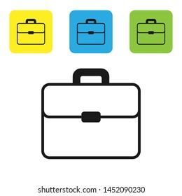 Black Briefcase icon isolated on white background. Business case sign. Business portfolio.  Set icons colorful square buttons. Vector Illustration