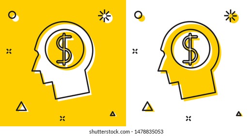 Black Briefcase icon isolated on yellow and white background. Business case sign. Business portfolio. Random dynamic shapes. Vector Illustration