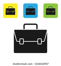 Black Briefcase icon isolated on white background. Business case sign. Business portfolio. Set of colorful square icon buttons. Vector Illustration