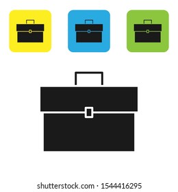 Black Briefcase icon isolated on white background. Business case sign. Business portfolio. Set of colorful square icon buttons. Vector Illustration