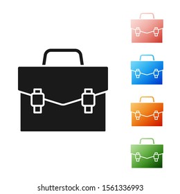 Black Briefcase icon isolated on white background. Business case sign. Business portfolio. Set icons colorful. Vector Illustration