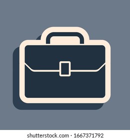 Black Briefcase icon isolated on grey background. Business case sign. Business portfolio. Long shadow style. Vector Illustration