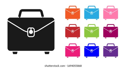 Black Briefcase icon isolated on white background. Business case sign. Business portfolio. Set icons colorful. Vector Illustration