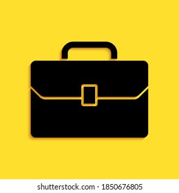 Black Briefcase icon isolated on yellow background. Business case sign. Business portfolio. Long shadow style. Vector.