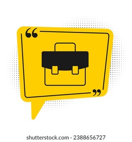 Black Briefcase icon isolated on white background. Business case sign. Business portfolio. Yellow speech bubble symbol. Vector