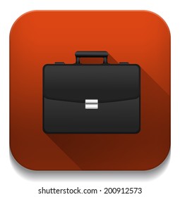 black briefcase icon With long shadow over app button