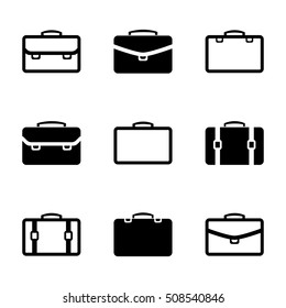 Black Briefcase icon set isolated on a white  background
