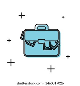 Black Briefcase and money icon isolated on white background. Business case sign. Business portfolio.   Vector Illustration
