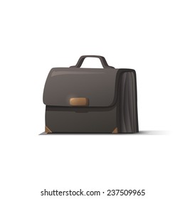 Black briefcase with shadow on white background 