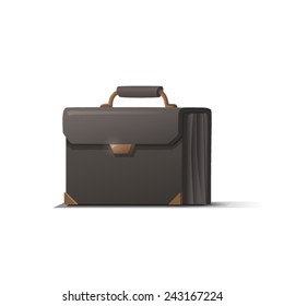 Black briefcase with shadow on white background, vector