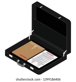 Black briefcase with top secret documents isometric view