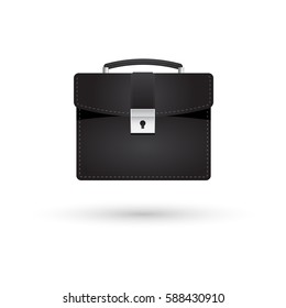 Black briefcase vector illustration icon with shadow