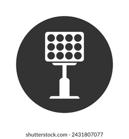 Black Bright stadium lights icon isolated on white background. Spotlight on a football field. Floodlight, light projector. Vector Illustration