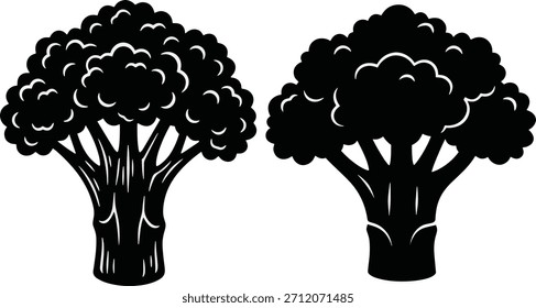 Icono de la silueta del brócoli negro: Símbolo simple del Vector del vegetal o del árbol crucífero para la comida sana, el mercado orgánico, y el diseño de los ingredientes de la cocina