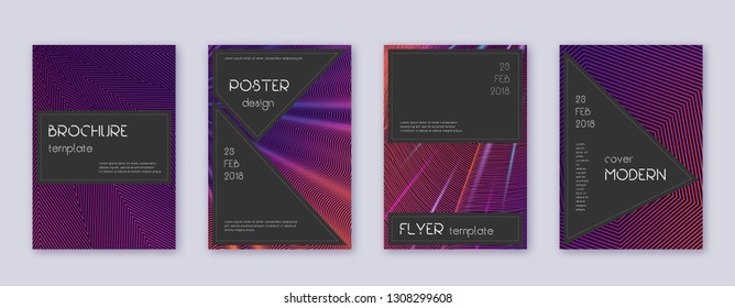 Black brochure design template set. Violet abstract lines on dark background. Admirable brochure design. Neat catalog, poster, book template etc.