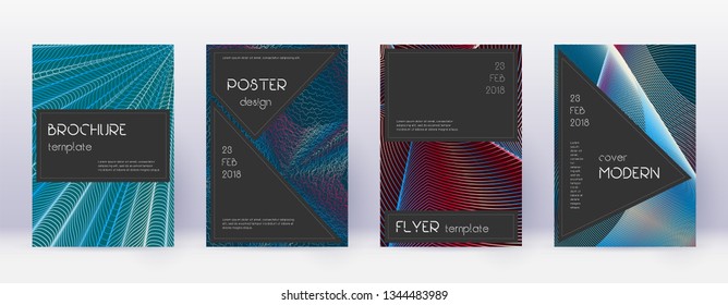 Black brochure design template set. Red abstract lines on white blue background. Admirable brochure design. Interesting catalog, poster, book template etc.