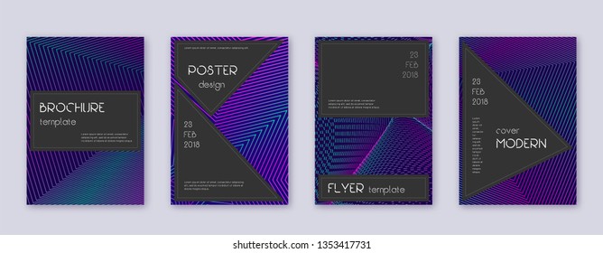 Black brochure design template set. Neon abstract lines on dark blue background. Actual brochure design. Magnificent catalog, poster, book template etc.