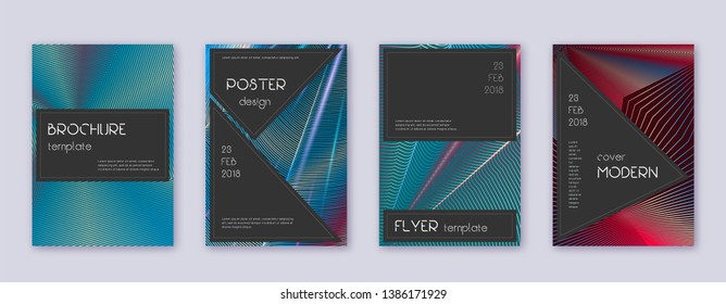 Black brochure design template set. Red abstract lines on white blue background. Admirable brochure design. Fabulous catalog, poster, book template etc.